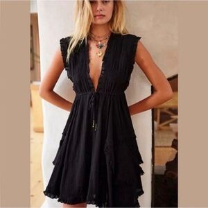 Free People Black Ruffled Dress